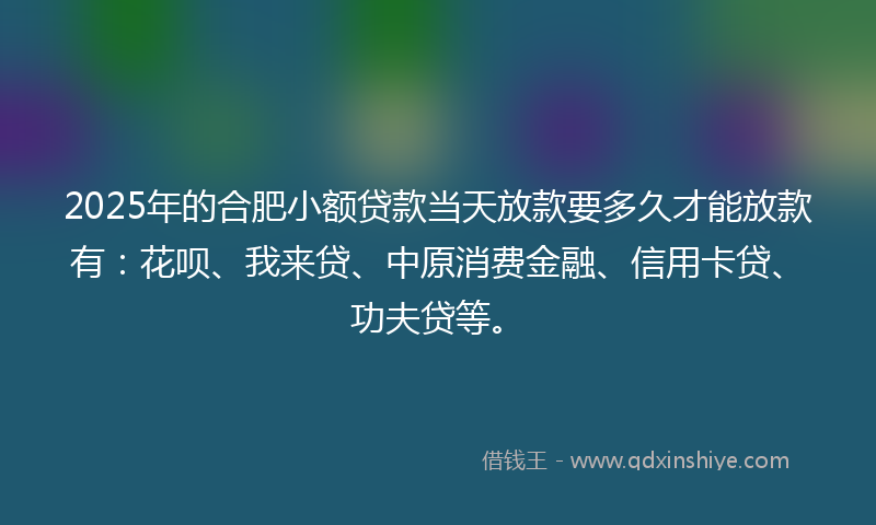 2025年的合肥小额贷款当天放款要多久才能放款有：花呗、我来贷、中原消费金融、信用卡贷、功夫贷等。