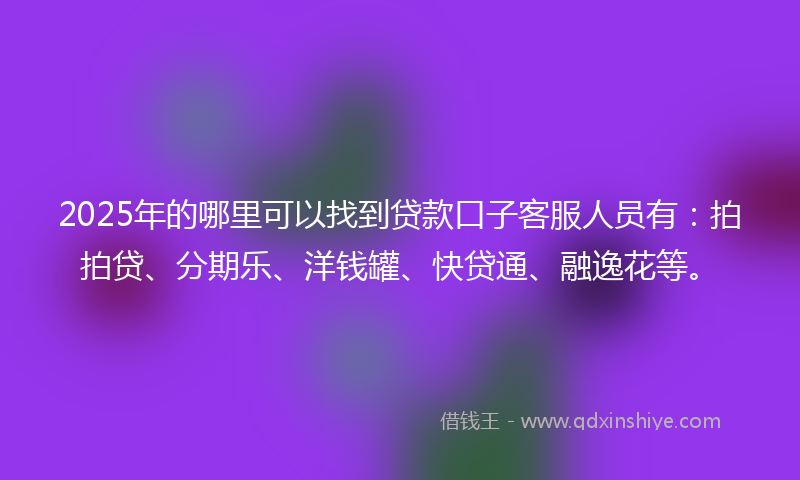2025年的哪里可以找到贷款口子客服人员有：拍拍贷、分期乐、洋钱罐、快贷通、融逸花等。