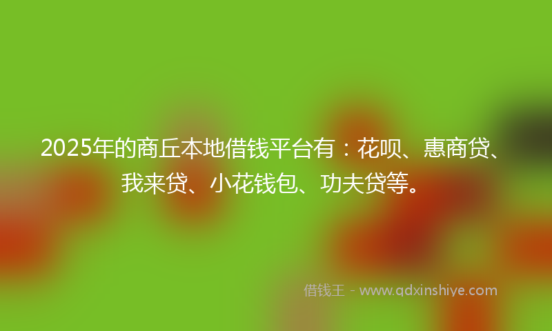 2025年的商丘本地借钱平台有：花呗、惠商贷、我来贷、小花钱包、功夫贷等。