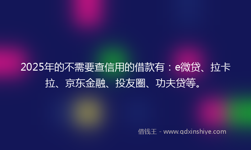 2025年的不需要查信用的借款有：e微贷、拉卡拉、京东金融、投友圈、功夫贷等。