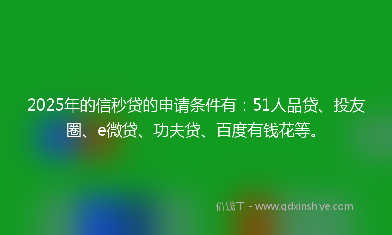 2025年的信秒贷的申请条件有：51人品贷、投友圈、e微贷、功夫贷、百度有钱花等。