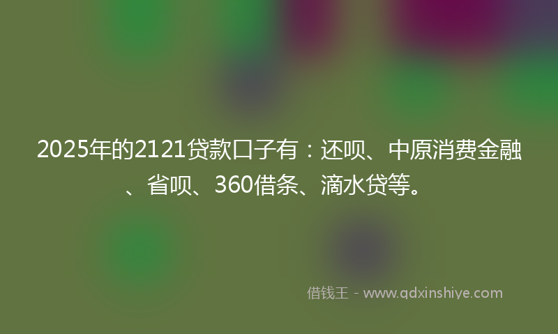 2025年的2121贷款口子有：还呗、中原消费金融、省呗、360借条、滴水贷等。