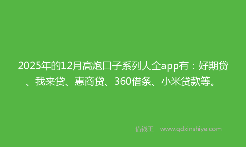 2025年的12月高炮口子系列大全app有：好期贷、我来贷、惠商贷、360借条、小米贷款等。