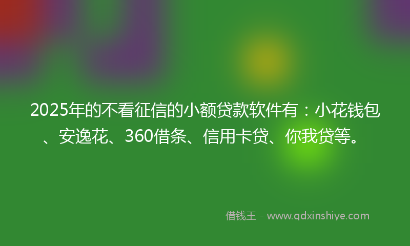 2025年的不看征信的小额贷款软件有：小花钱包、安逸花、360借条、信用卡贷、你我贷等。