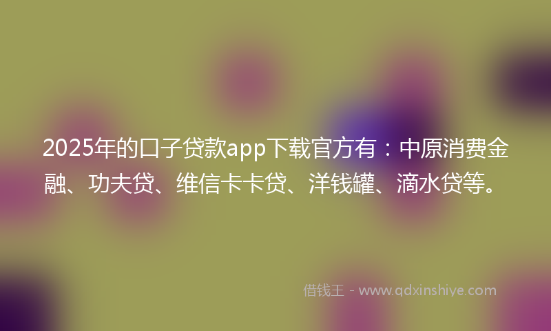 2025年的口子贷款app下载官方有：中原消费金融、功夫贷、维信卡卡贷、洋钱罐、滴水贷等。