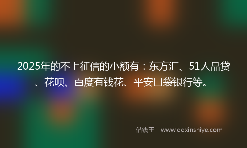2025年的不上征信的小额有：东方汇、51人品贷、花呗、百度有钱花、平安口袋银行等。