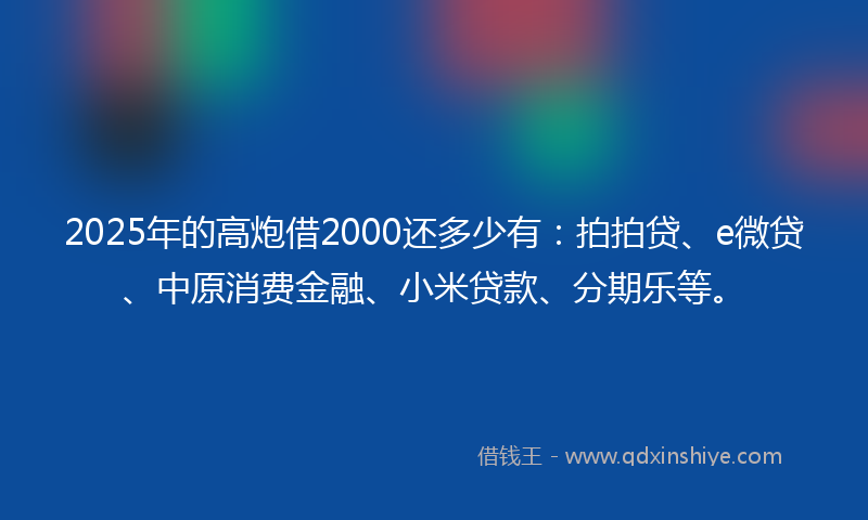 2025年的高炮借2000还多少有：拍拍贷、e微贷、中原消费金融、小米贷款、分期乐等。