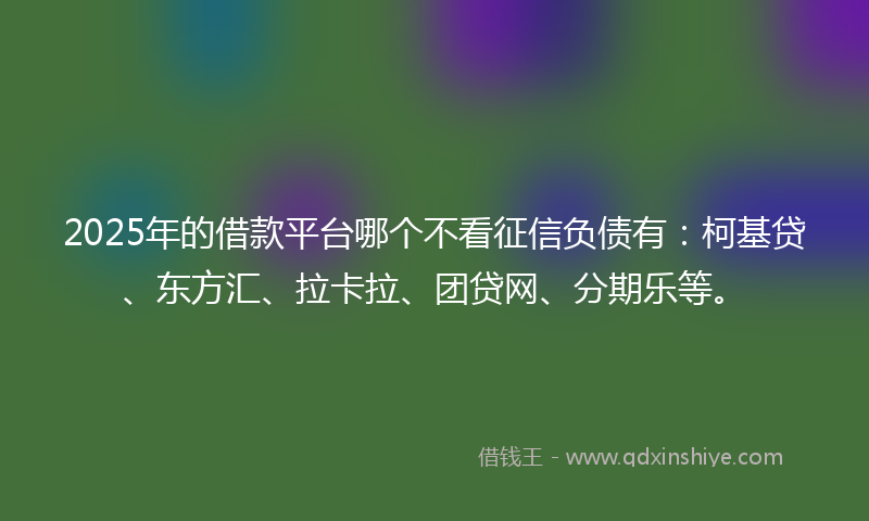2025年的借款平台哪个不看征信负债有：柯基贷、东方汇、拉卡拉、团贷网、分期乐等。