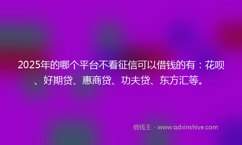 2025年的哪个平台不看征信可以借钱的有：花呗、好期贷、惠商贷、功夫贷、东方汇等。
