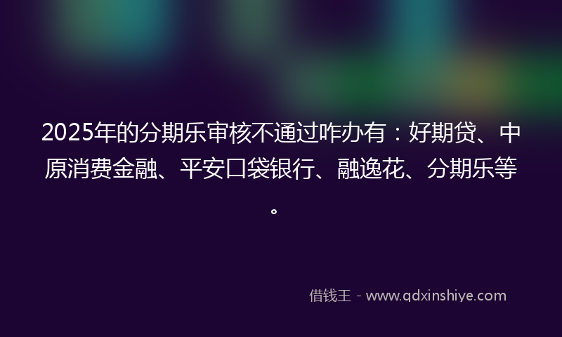 2025年的分期乐审核不通过咋办有：好期贷、中原消费金融、平安口袋银行、融逸花、分期乐等。