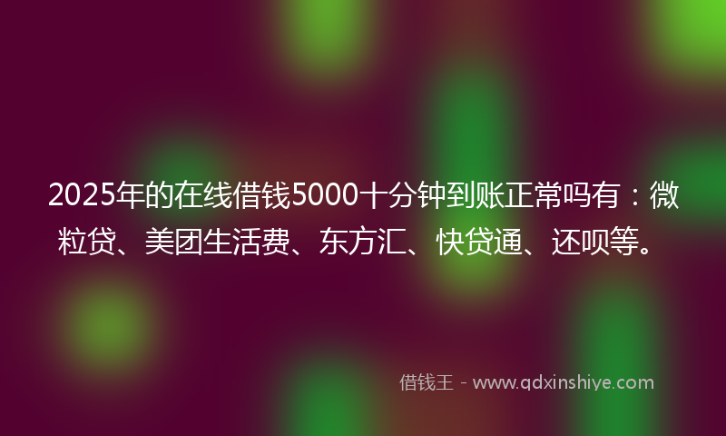 2025年的在线借钱5000十分钟到账正常吗有：微粒贷、美团生活费、东方汇、快贷通、还呗等。