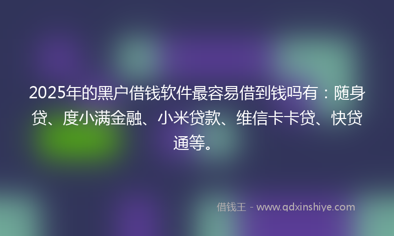2025年的黑户借钱软件最容易借到钱吗有：随身贷、度小满金融、小米贷款、维信卡卡贷、快贷通等。
