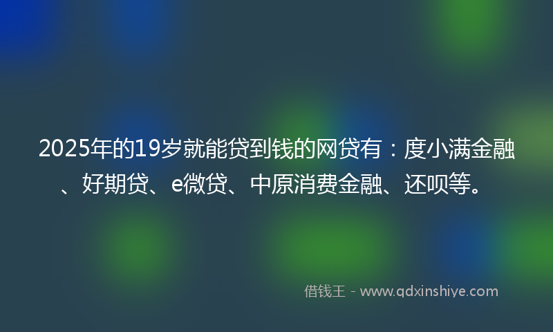 2025年的19岁就能贷到钱的网贷有：度小满金融、好期贷、e微贷、中原消费金融、还呗等。