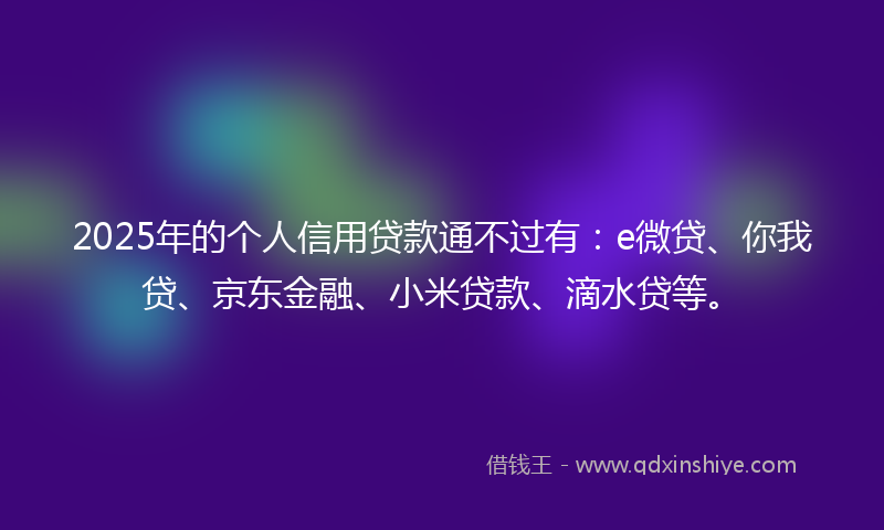 2025年的个人信用贷款通不过有：e微贷、你我贷、京东金融、小米贷款、滴水贷等。