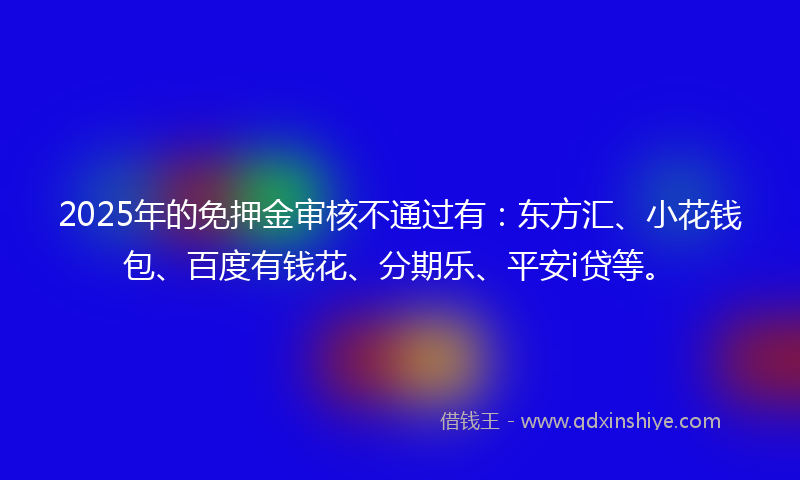 2025年的免押金审核不通过有：东方汇、小花钱包、百度有钱花、分期乐、平安i贷等。
