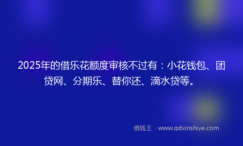 2025年的借乐花额度审核不过有：小花钱包、团贷网、分期乐、替你还、滴水贷等。