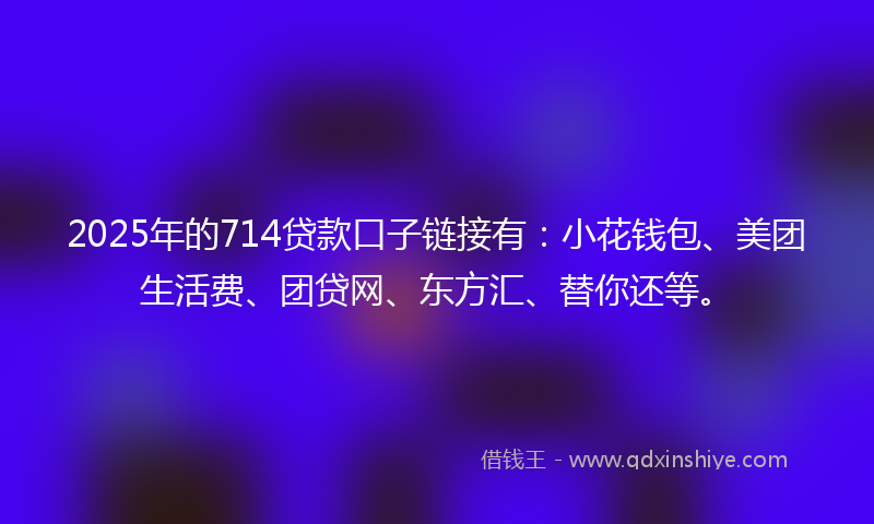 2025年的714贷款口子链接有：小花钱包、美团生活费、团贷网、东方汇、替你还等。