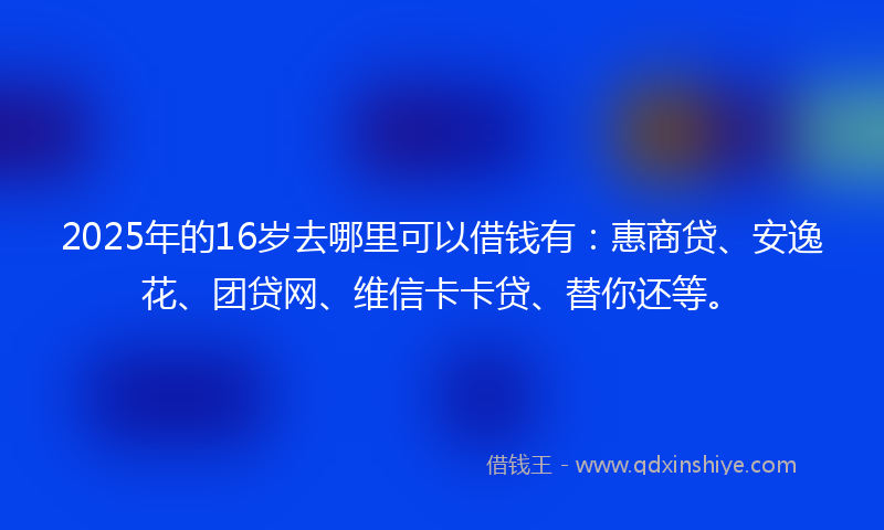 2025年的16岁去哪里可以借钱有：惠商贷、安逸花、团贷网、维信卡卡贷、替你还等。