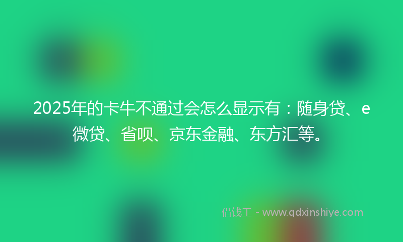2025年的卡牛不通过会怎么显示有：随身贷、e微贷、省呗、京东金融、东方汇等。