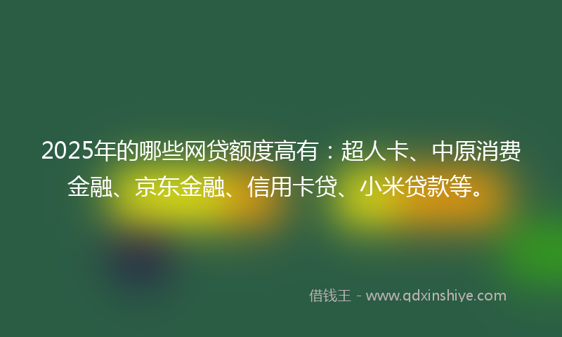 2025年的哪些网贷额度高有：超人卡、中原消费金融、京东金融、信用卡贷、小米贷款等。