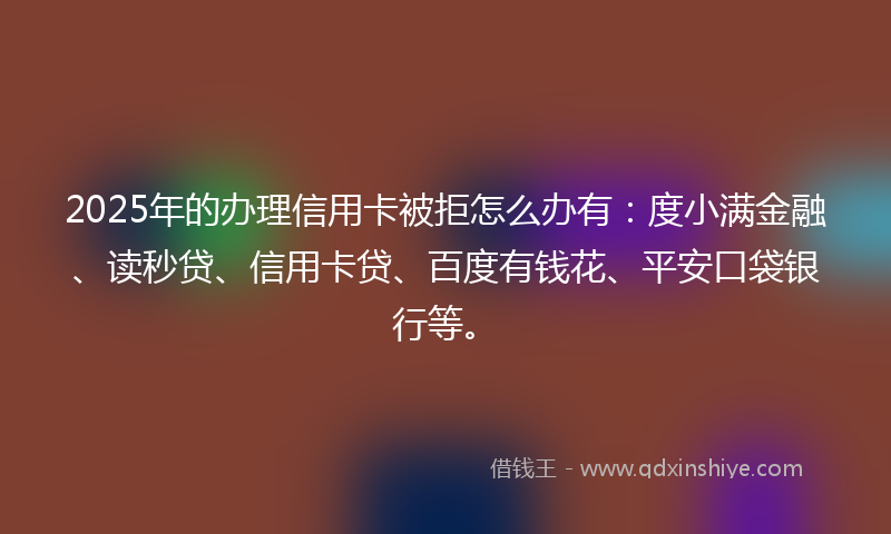 2025年的办理信用卡被拒怎么办有：度小满金融、读秒贷、信用卡贷、百度有钱花、平安口袋银行等。