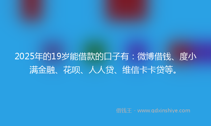 2025年的19岁能借款的口子有：微博借钱、度小满金融、花呗、人人贷、维信卡卡贷等。