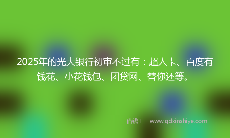 2025年的光大银行初审不过有：超人卡、百度有钱花、小花钱包、团贷网、替你还等。