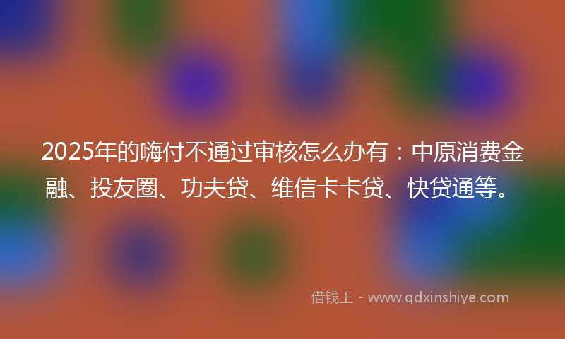 2025年的嗨付不通过审核怎么办有：中原消费金融、投友圈、功夫贷、维信卡卡贷、快贷通等。