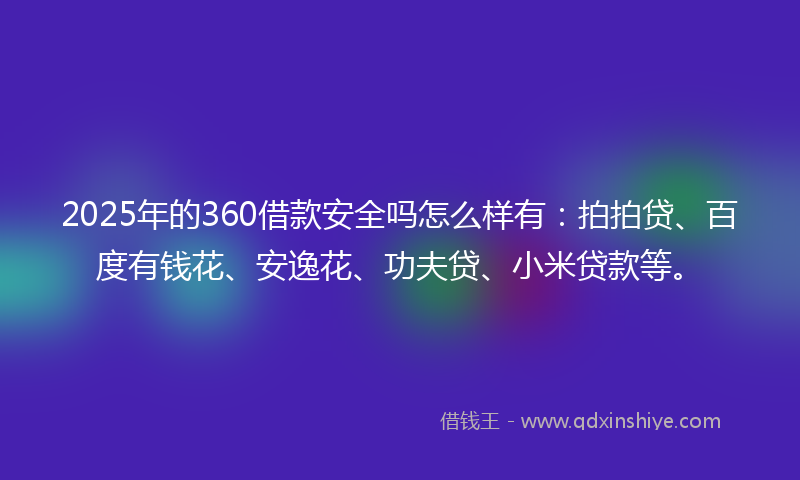2025年的360借款安全吗怎么样有：拍拍贷、百度有钱花、安逸花、功夫贷、小米贷款等。