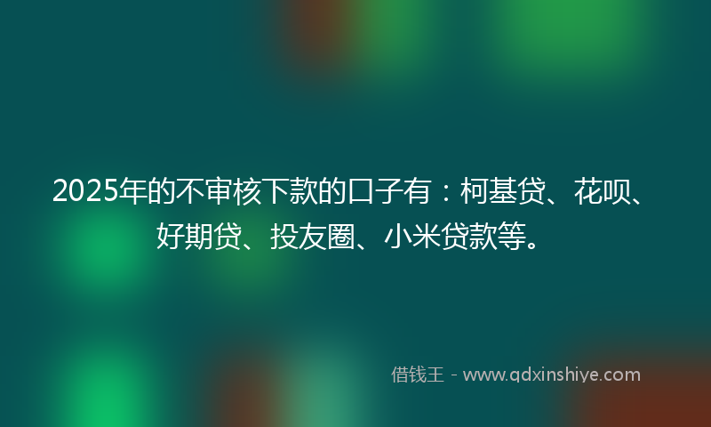 2025年的不审核下款的口子有：柯基贷、花呗、好期贷、投友圈、小米贷款等。