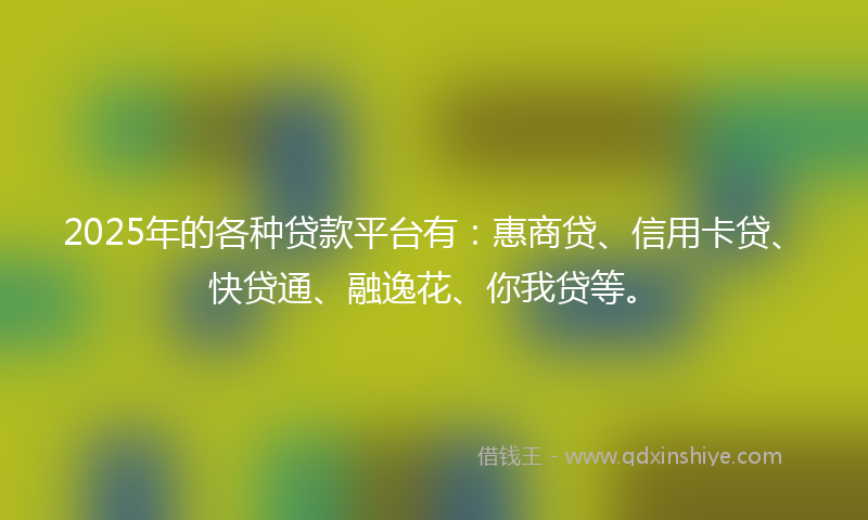 2025年的各种贷款平台有：惠商贷、信用卡贷、快贷通、融逸花、你我贷等。