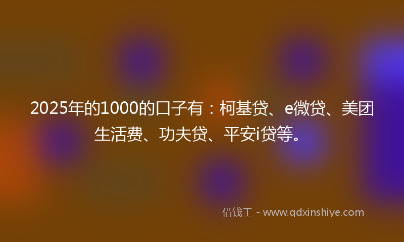 2025年的1000的口子有：柯基贷、e微贷、美团生活费、功夫贷、平安i贷等。