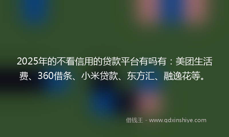 2025年的不看信用的贷款平台有吗有：美团生活费、360借条、小米贷款、东方汇、融逸花等。