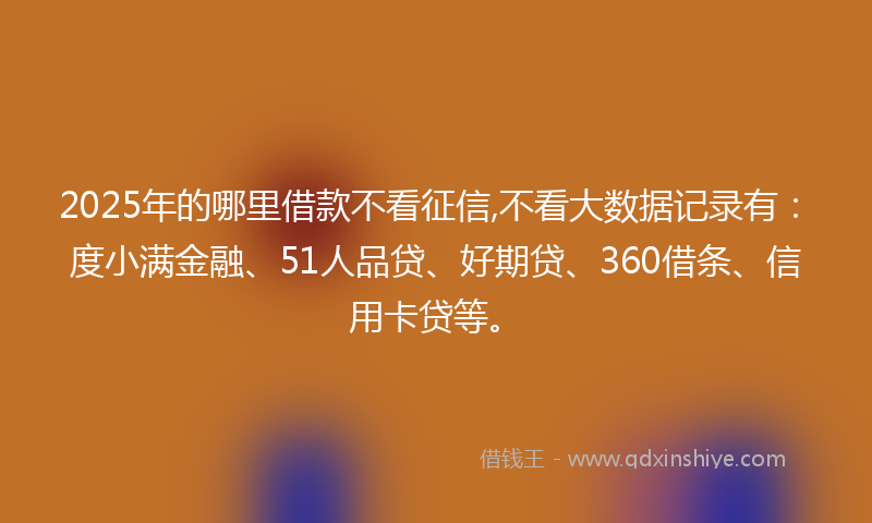 2025年的哪里借款不看征信,不看大数据记录有：度小满金融、51人品贷、好期贷、360借条、信用卡贷等。