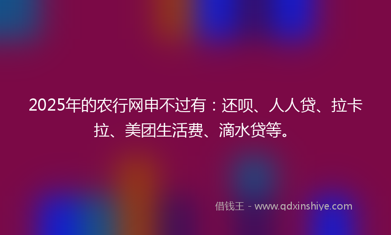 2025年的农行网申不过有：还呗、人人贷、拉卡拉、美团生活费、滴水贷等。