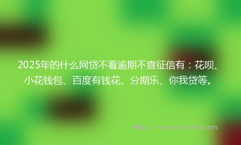 2025年的什么网贷不看逾期不查征信有：花呗、小花钱包、百度有钱花、分期乐、你我贷等。