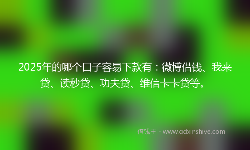 2025年的哪个口子容易下款有：微博借钱、我来贷、读秒贷、功夫贷、维信卡卡贷等。
