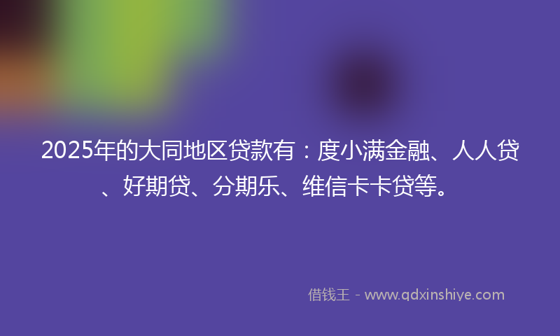 2025年的大同地区贷款有：度小满金融、人人贷、好期贷、分期乐、维信卡卡贷等。