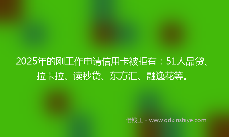 2025年的刚工作申请信用卡被拒有：51人品贷、拉卡拉、读秒贷、东方汇、融逸花等。