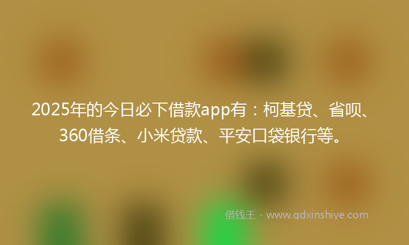2025年的今日必下借款app有：柯基贷、省呗、360借条、小米贷款、平安口袋银行等。