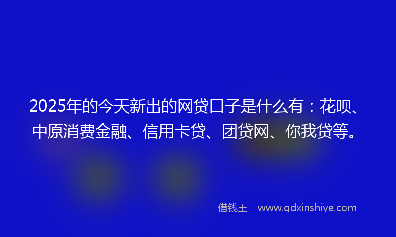 2025年的今天新出的网贷口子是什么有：花呗、中原消费金融、信用卡贷、团贷网、你我贷等。