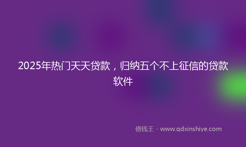 2025年热门天天贷款，归纳五个不上征信的贷款软件