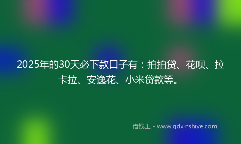 2025年的30天必下款口子有：拍拍贷、花呗、拉卡拉、安逸花、小米贷款等。