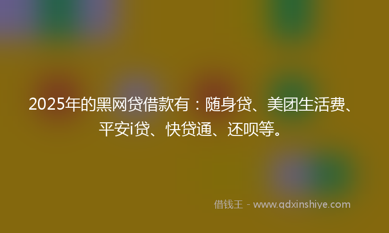2025年的黑网贷借款有：随身贷、美团生活费、平安i贷、快贷通、还呗等。