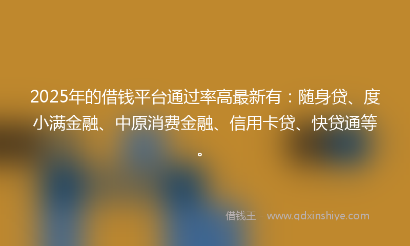 2025年的借钱平台通过率高最新有：随身贷、度小满金融、中原消费金融、信用卡贷、快贷通等。