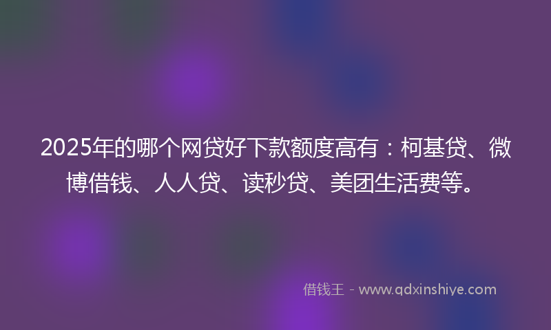2025年的哪个网贷好下款额度高有：柯基贷、微博借钱、人人贷、读秒贷、美团生活费等。