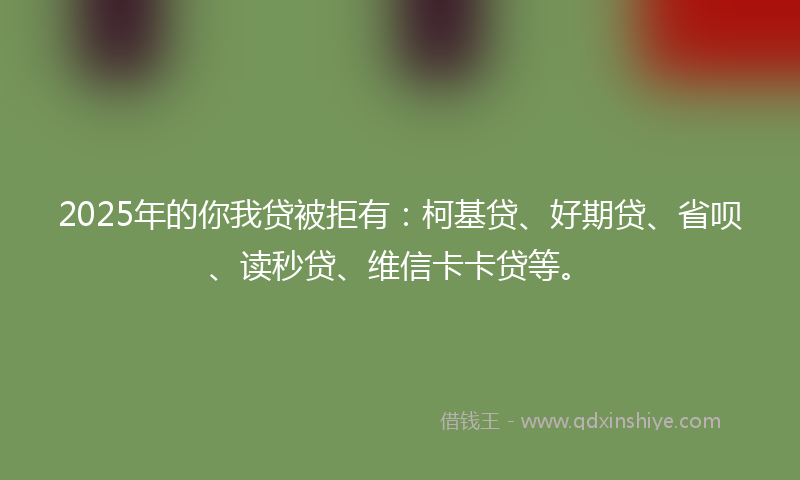 2025年的你我贷被拒有：柯基贷、好期贷、省呗、读秒贷、维信卡卡贷等。