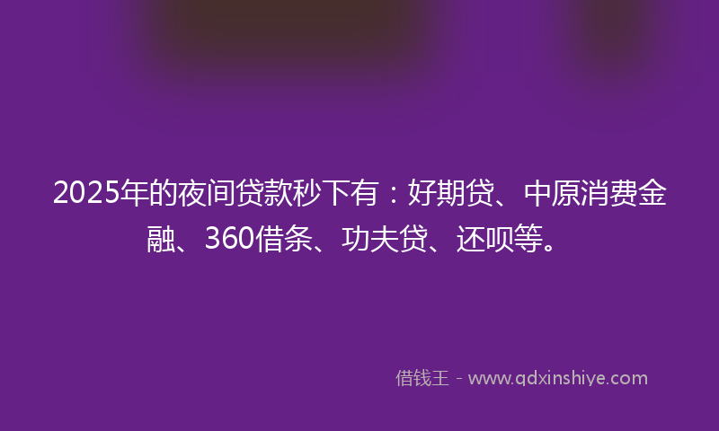 2025年的夜间贷款秒下有：好期贷、中原消费金融、360借条、功夫贷、还呗等。
