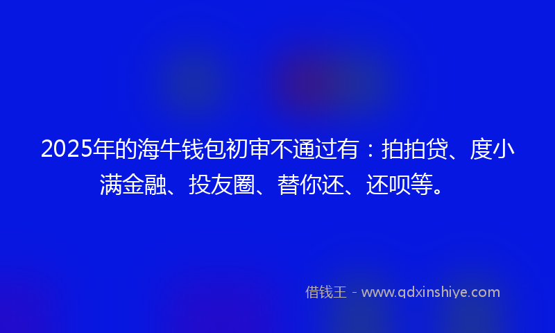 2025年的海牛钱包初审不通过有：拍拍贷、度小满金融、投友圈、替你还、还呗等。