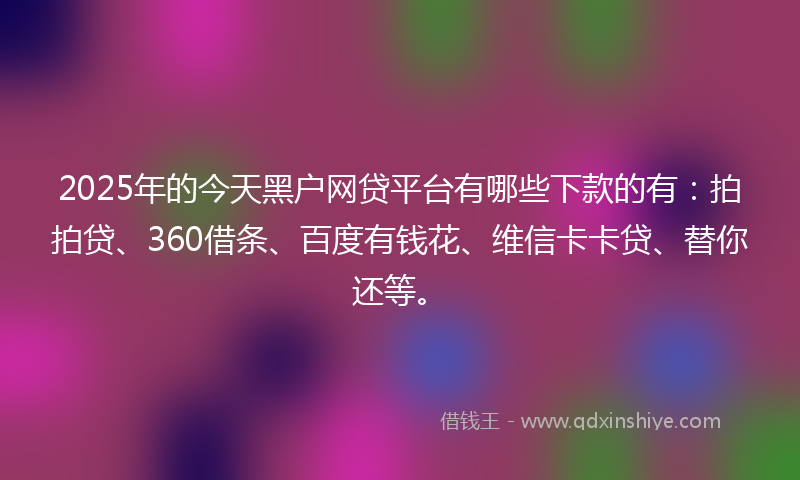 2025年的今天黑户网贷平台有哪些下款的有：拍拍贷、360借条、百度有钱花、维信卡卡贷、替你还等。